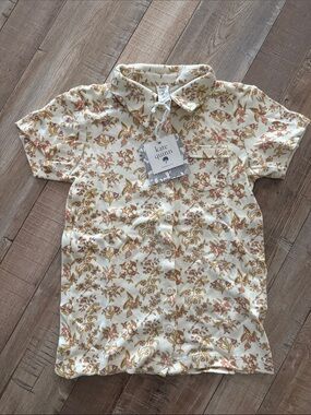 Kate Quinn Cream Floral Button-Up Shirt Organic Cotton 6Y NWT